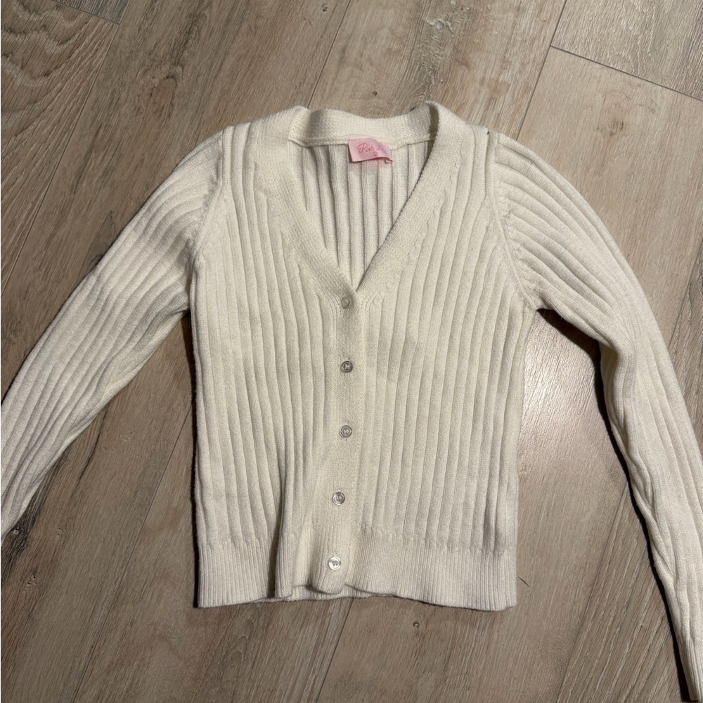 Pink‎ Lily Cream Ribbed Cardigan